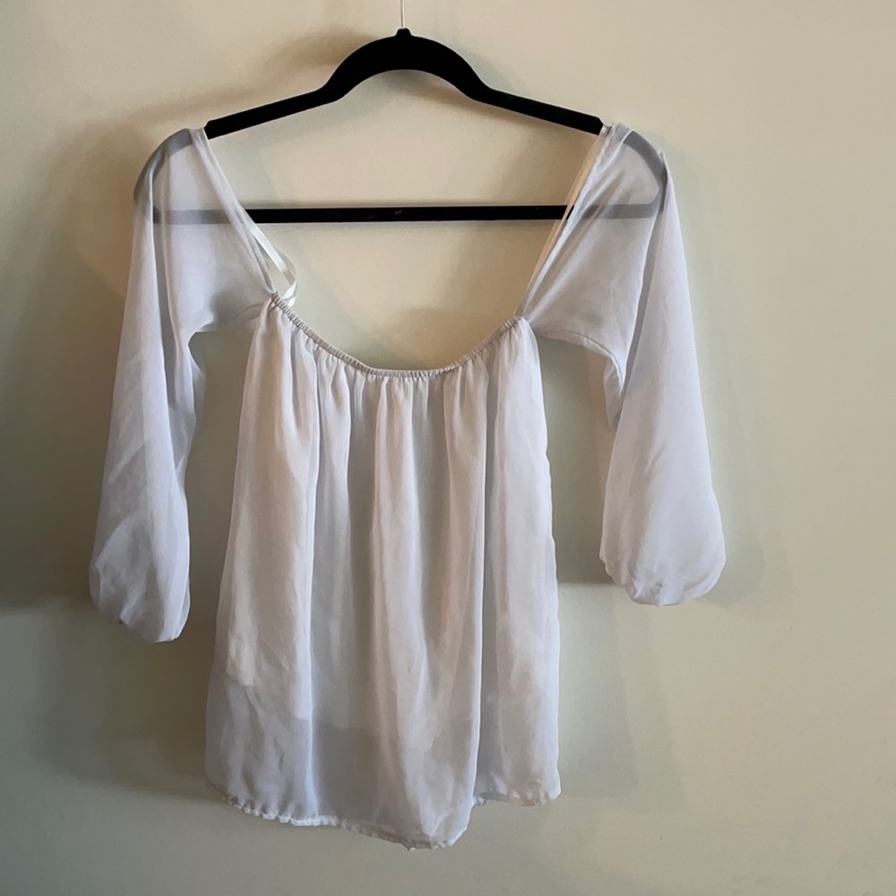 Sheer sleeved white off the shoulder top